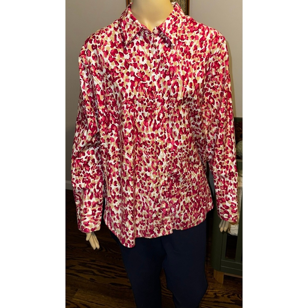 Chicos Womens Pink Abstract Leopard Print Button Down Shirt Size 3 US 16 XL